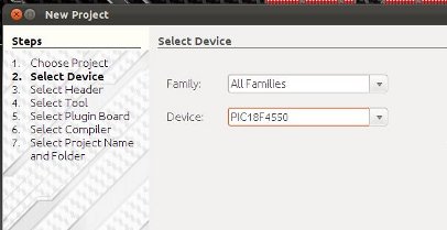 Select the PIC18F4550 Microcontroller
