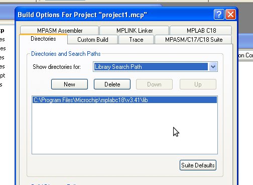 Library Search path setting for mplab project