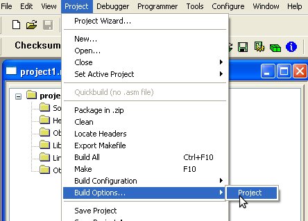 Built options in the Mplab IDE