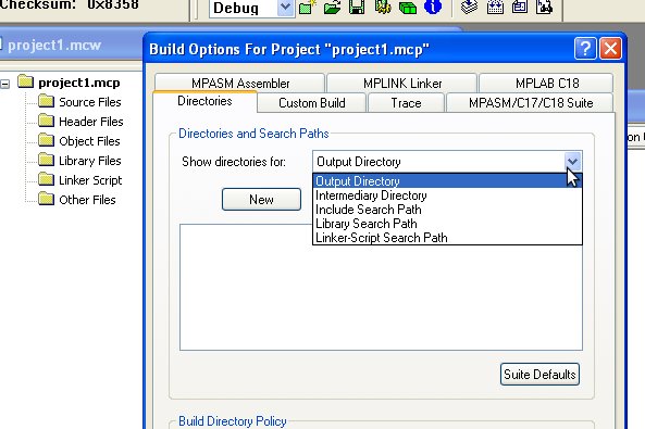 Output Directory settings for Mplab IDE