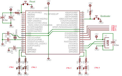 pic18f4550 schematic , usb interface demo board